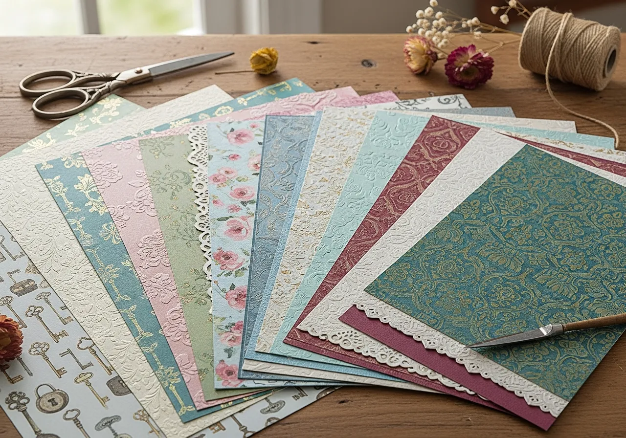 Premium quality scrapbooking paper collection in various textures